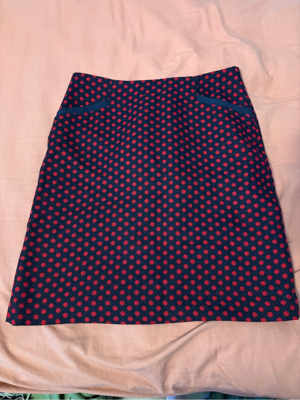 Talbots Navy A-Line Skirt with Pink Polka Dots